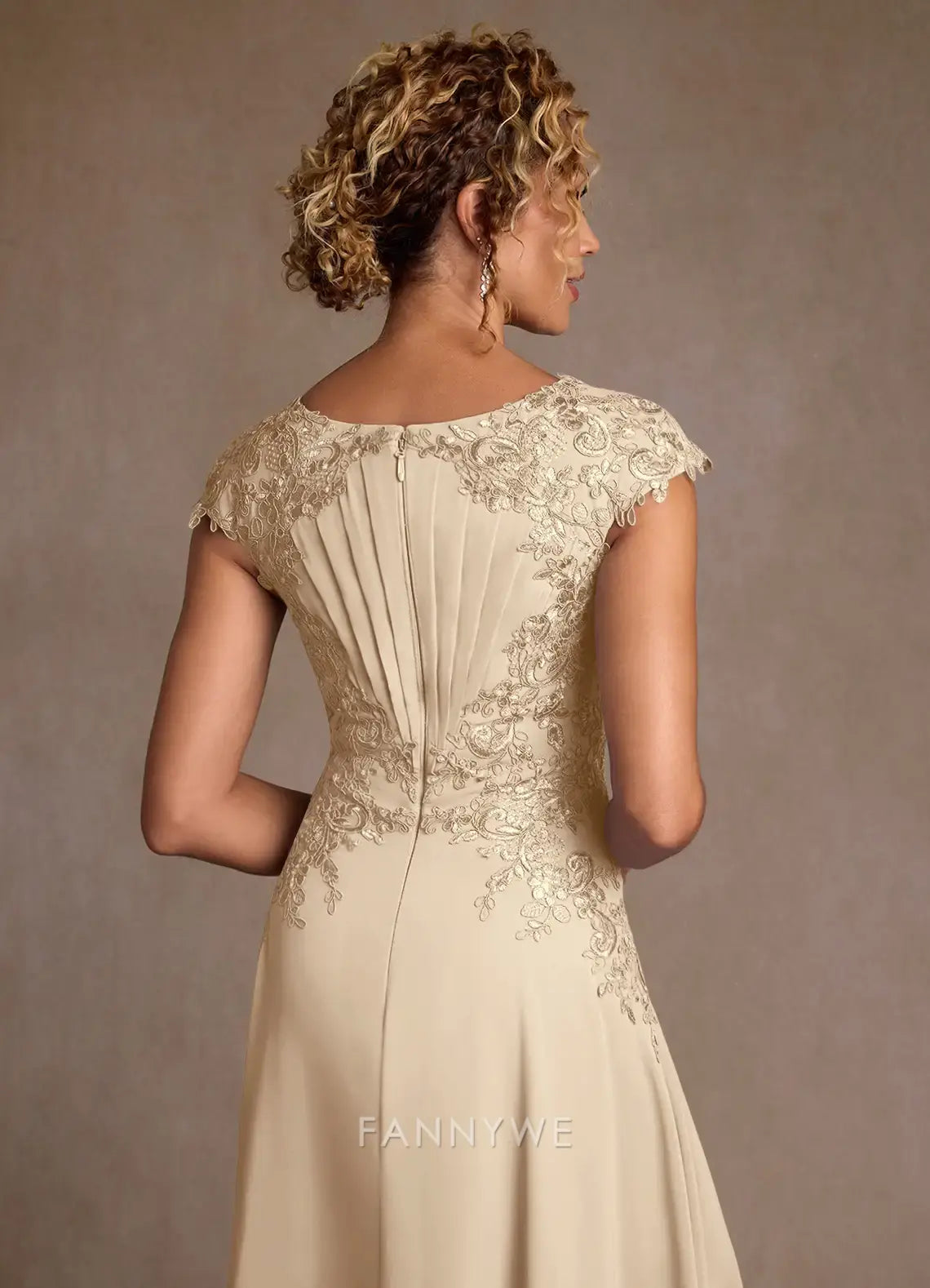 Elegant Cap Sleeve Lace-Embroidered A-Line Maxi Dress Mother of the Bride Dress